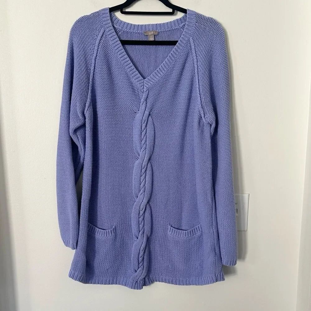 J. Jill Cableknit Long Line Lavender Sweater XL